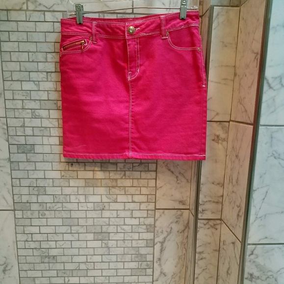 hot pink jean skirt